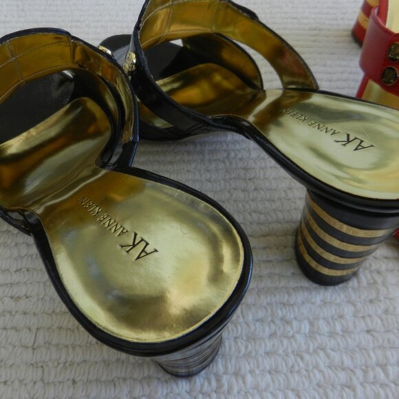 TWO PAIRS AK Anne Klein Red & BLACK PATENT Open Toe Slide Sandals Size 10M - Picture 10 of 14